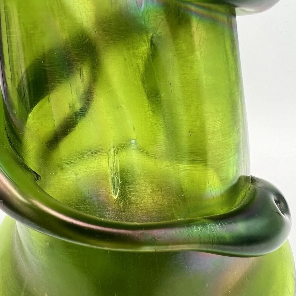 Antique Rindskopf‎ Snake Vase Bohemian Art Glass Olive Iridescent ca.1900